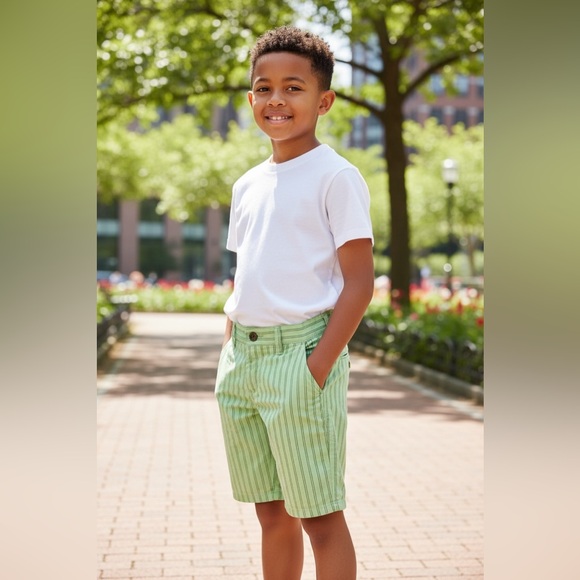 Cat & Jack Other - New boys Cat & Jack green stripe knee high shorts with stretch